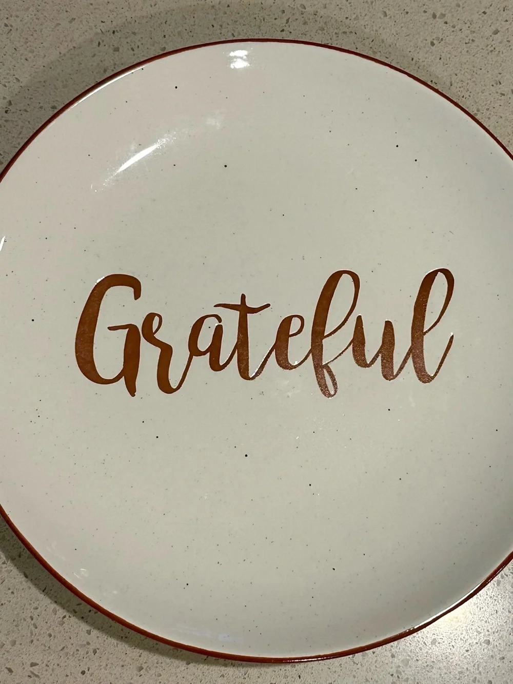 Hobby Lobby Cream and Brown 'Grateful' Stoneware Plate